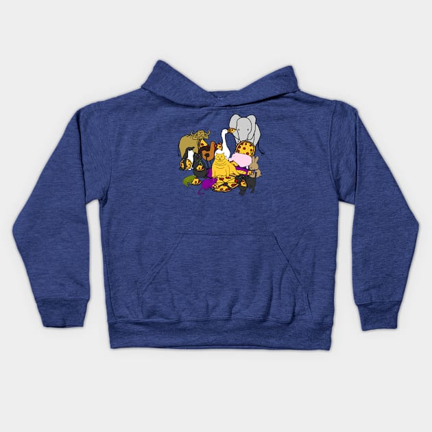 Animals Having a Pizza Party Kids Hoodie by ellenhenryart